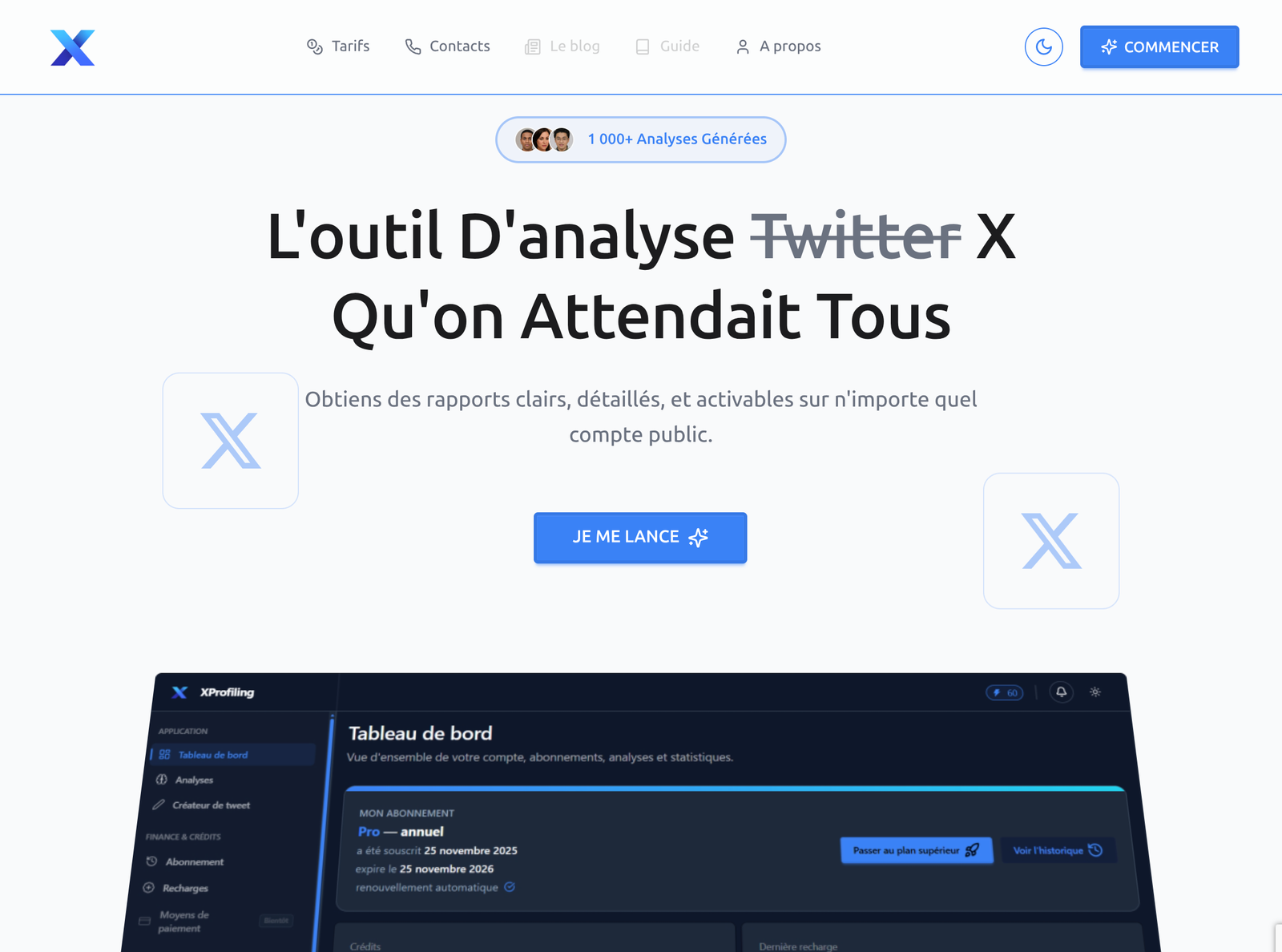 Screenshot 1 de X Profiling - SaaS d'Analyse de Comptes X/Twitter par IA